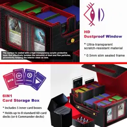 Dragon Pattern Commander Deck Box for MTG, 5-Deck Modular Card Case with Dice Tr - Image 5