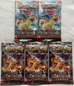 Pokemon TCG Scarlet & Violet Obsidian Flames Packs Charizard Art Work Lot of (5) - Image 1