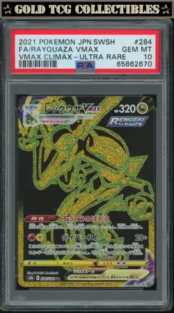 PSA 10 ⭐ Pokemon Rayquaza VMAX 284 Climax Gold Ultra Rare Full Art Graded Card - Image 1