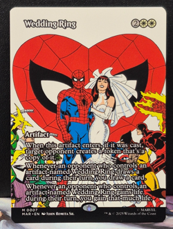 Wedding Ring M 0007 BORDERLESS NM Marvel Spiderman MTG Card Mythic Rare Artifact - Image 1