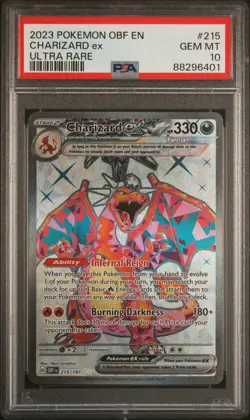 2023 Pokemon Obsidian Flames Charizard EX #215 - PSA 10 - Image 1