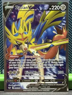 Pokemon TCG Zacian V Sword & Shield Holo Full Art Ultra Rare Card 195/202 NM - Image 1