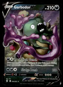 Pokemon TCG SWSH07: Evolving Skies #100/203 Garbodor V NM - Image 1