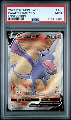 2022 Pokemon Sword & Shield SWSH Aerodactyl V #179 Full Art FA Lost Origin PSA 9 - Image 1