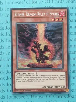 BLMM-EN123 Burner, Dragon Ruler of Sparks Secret Rare Yu-Gi-Oh Card 1st New - Image 1