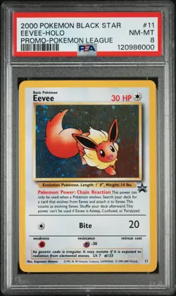 2000 POKEMON PROMO BLACK STAR POKEMON LEAGUE #11 EEVEE-HOLO PSA 8 - Image 1