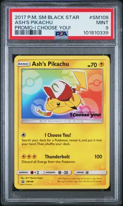 2017 POKEMON SUN & MOON BLACK STAR PROMO I CHOOSE YOU! ASH'S PIKACHU PSA 9 - Image 1