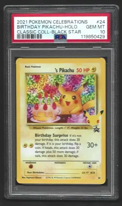 Pokemon Celebrations Birthday Pikachu 24 Classic Holo PSA 10 GEM MINT - Image 1