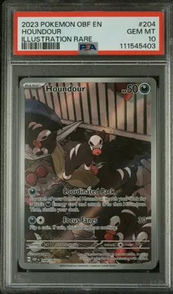 2023 POKEMON OBF EN-OBSIDIAN FLAMES #204 HOUNDOUR ILLUSTRATION RARE PSA 10 - Image 1