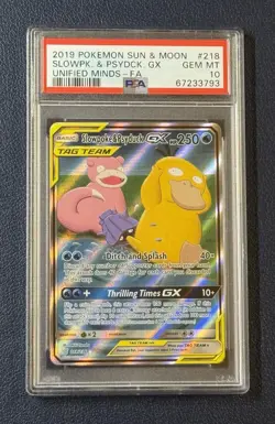 2019 Pokemon Sun & Moon Unified Minds Slowpoke & Psyduck-GX Full Art PSA 10 - Image 1