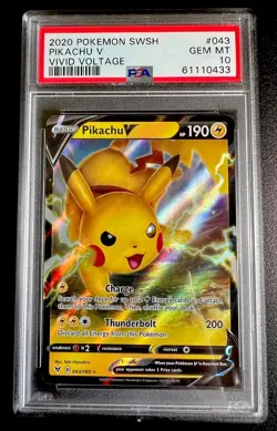 2020 POKEMON SWORD & SHIELD VIVID VOLTAGE PIKACHU V #43 PSA 10 GEM MINT - Image 1