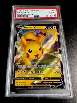 2020 POKEMON SWORD & SHIELD VIVID VOLTAGE PIKACHU V #43 PSA 10 GEM MINT - Image 2