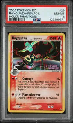 2006 POKEMON EX HOLON PHANTOMS #26 RAYQUAZA-REVERSE FOIL PSA 8 - Image 1
