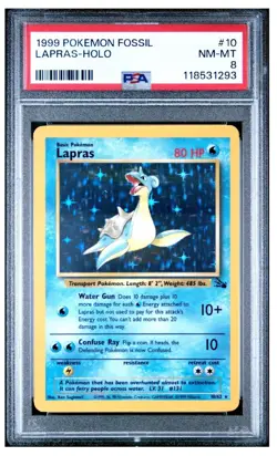 1999 Pokemon Lapras 10/62 Fossil Holo PSA 8 - Image 1
