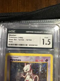 1999 Pokemon Mewtwo Base Set 1st Edition Shadowless Holo Rare Card cgc 1.5 fair - Image 2