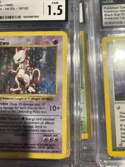 1999 Pokemon Mewtwo Base Set 1st Edition Shadowless Holo Rare Card cgc 1.5 fair - Image 3