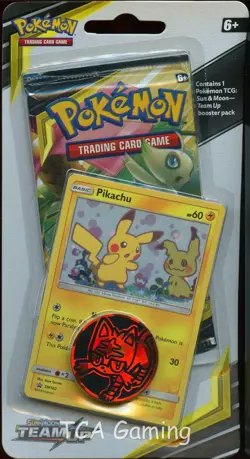 Sealed TEAM UP Blister Booster Pack (Pikachu SM162 Promo + Coin) Pokemon Cards - Image 1