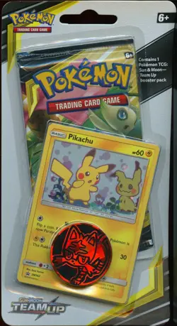 Sealed TEAM UP Blister Booster Pack (Pikachu SM162 Promo + Coin) Pokemon Cards - Image 2