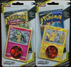 2x Sealed TEAM UP Blister Packs (Pikachu SM162 + Mimikyu SM163) Pokemon Cards - Image 1