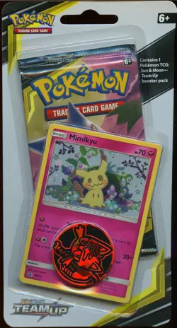 Sealed TEAM UP Blister Booster Pack (Mimikyu SM163 Promo + Coin) Pokemon Cards - Image 2