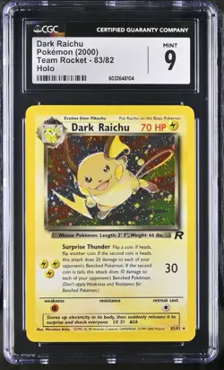 CGC 9 Pokemon Dark Raichu Team Rocket Unlimited Secret Rare Holo #83 - Image 1