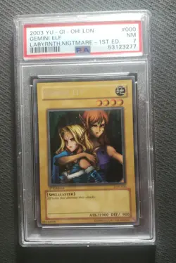 Yu-Gi-Oh! Gemini Elf LON-000 1st Edition PSA 7 NM 2003 Light Holo Bleed - Image 1