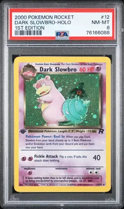2000 Pokemon Team Rocket Dark Slowbro 1st Edition Holo #12 NM MT Near Mint PSA 8 - Image 1