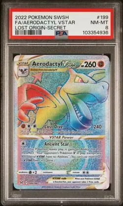2022 POKEMON SWORD & SHIELD LOST ORIGIN SECRET FULL ART/AERODACTYL VSTAR PSA 8 - Image 1