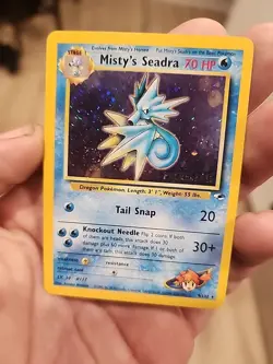 Misty's Seadra Pokemon Trading Card Holo Rare Gym Heroes 70 HP Prerelease - Image 1