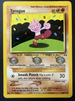 Pokemon WOTC Tyrogue 66/75 Neo Discovery Set UNLIMITED Common LP - Image 1