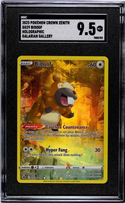 2023 Pokemon Crown Zenith Galarian Gallery Bidoof GG29/GG70 SGC 9.5 - Image 1