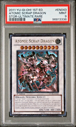 2011 Yugioh Atomic Scrap Dragon Ultimate Rare STOR-EN043 1st Ed PSA 9 - Image 1