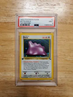 Pokemon PSA 9 MINT 1999 Ditto 1st Edition Fossil Holo Card - Image 1