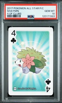 2017 POKEMON ALL STAR PLAYING CARDS SHAYMIN 4 OF CLUBS PSA10 - Image 1