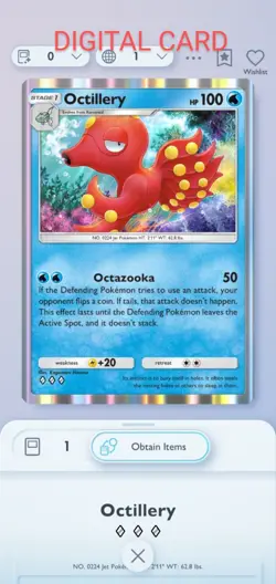 Octillery Pokemon Pocket Mobile Game Wisdom Of Sea And Sky Set ◇◇◇ Rare Trade - Image 1
