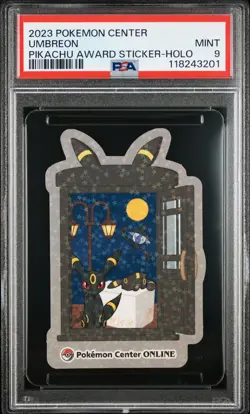 2023 POKEMON CENTER PIKACHU AWARD DELIVERY! STICKER HOLO UMBREON PSA 9 - Image 1
