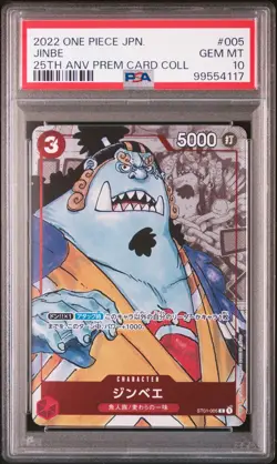 2022 ONE PIECE JAPANESE 25TH ANNIVERSARY PREM CARD COLL #005 JINBE PSA 10 - Image 1
