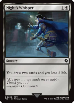 MTG magic 1x Night's Whisper (M/NM) Commander Final Fantasy - Image 1