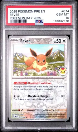 2025 POKEMON PRE EN-PRISMATIC EVOLUTIONS POKEMON DAY 2025 #074 EEVEE PSA 10 - Image 1
