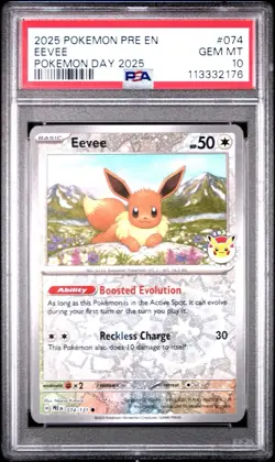 2025 POKEMON PRE EN-PRISMATIC EVOLUTIONS POKEMON DAY 2025 #074 EEVEE PSA 10 - Image 1