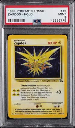 1999 POKEMON FOSSIL #15 ZAPDOS-HOLO PSA 9 - Image 1