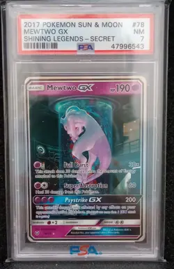 2017 Pokemon Sun and Moon Mewtwo GX Shining Legends Secret Rare PSA 7 NM - Image 1