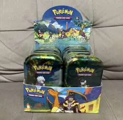 Pokemon Crown Zenith Mini Tin Display Box contains 10 SEALED Tins & Open Display - Image 1
