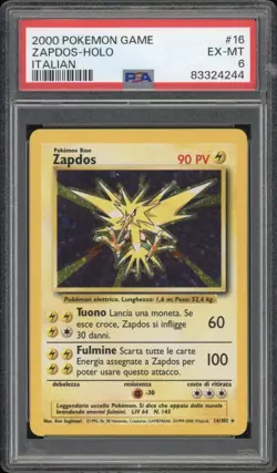 2000 Pokemon ITALIAN Unlimited Base Set Zapdos Holo 16/102 PSA 6 EX-MT - Image 1