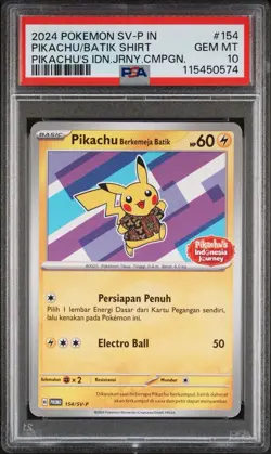 PSA 10 Pikachu Berkemeja Batik 154/SV-P Indonesia Journey Promo Pokemon Card P - Image 1