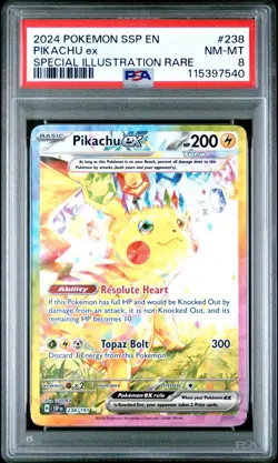 2024 POKEMON SSP EN-SURGING SPARKS SPECIAL ILLUSTRATION RARE PIKACHU EX PSA 8 - Image 1