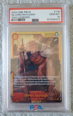 English PSA 10 2024 ONE PIECE Card SILVERS RAYLEIGH OP08-118 SEC Two Legends - Image 1