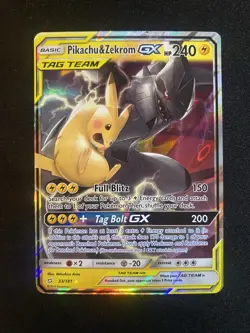 2019 POKEMON SUN & MOON TEAM UP #33/181 PIKACHU ZEKROM GX HOLO - Image 1