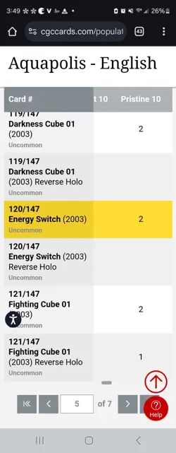 (POP 2) CGC 10 PRISTINE Energy Switch Trainer 120/147 Aquapolis Pokemon Card - Image 4
