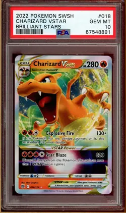 Pokemon 2022 SWSH Charizard Vstar #18 Brillant Stars PSA 10 Gem Mint - Image 1